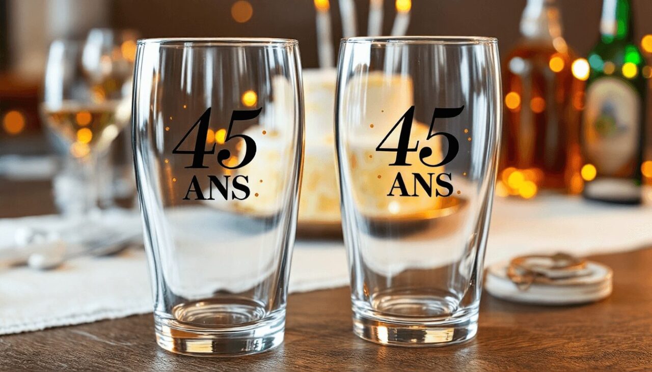 verres à bière personnalisé anniversaire 45 ans