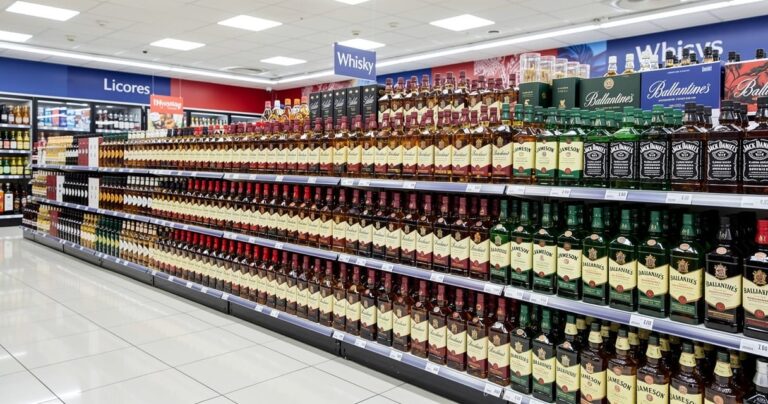 Rayon whisky dans un supermarché espagnol avec marques internationales